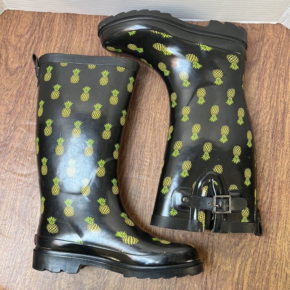 Chooka Women’s Black Pineapple Topic Rubber Rain Boots Size 6 - Picture 7 of 17